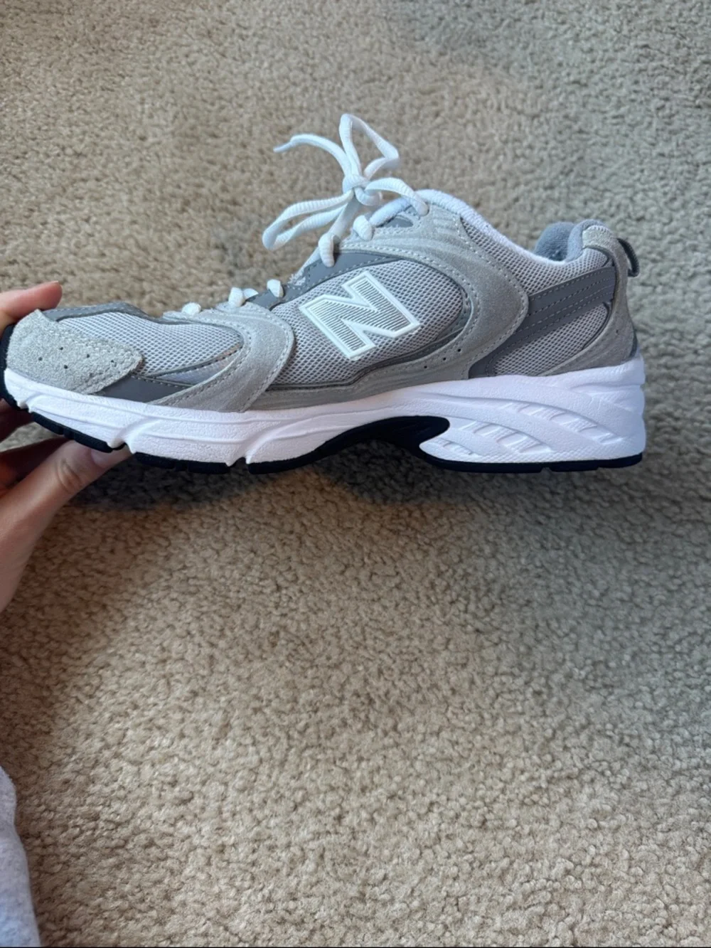 New Balance 530 Light Gray Mesh & Suede Sneakers - Picture 3 of 6
